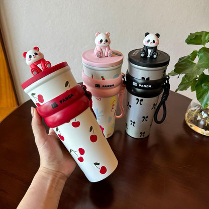 Mini Muffets Pookie Panda Stainless Steel Sipper with Attached Strap