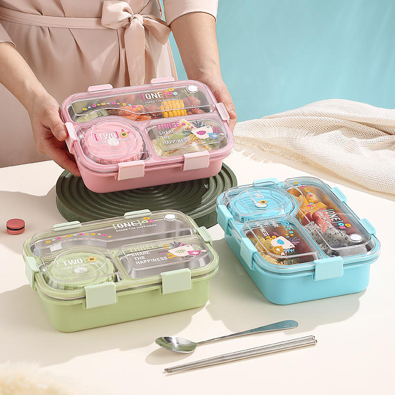 Mini Muffets Stainless Steel 3 Compartments Bento Lunch Box Airtight &amp; Leak-Proof with Small Container for Kids &amp; Adults