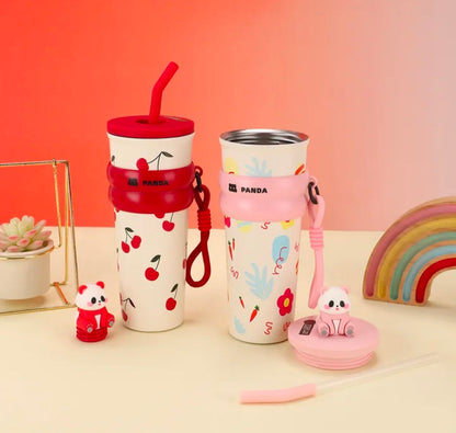 Mini Muffets Pookie Panda Stainless Steel Sipper with Attached Strap