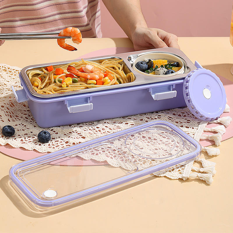 Mini Muffets Stainless Steel Bento Lunch Box Set for Food with 2 Compartment &amp; 150ml Container 100% Leak-Proof Design
