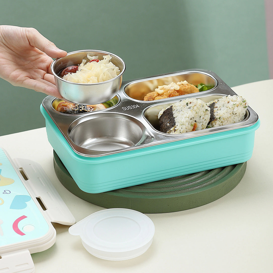 Mini Muffets 4 Compartments Lunch Box with Container – Leak-Proof Tiffin for Adults &amp; Kids