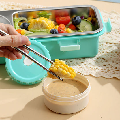 Mini Muffets Stainless Steel Bento Lunch Box Set for Food with 2 Compartment &amp; 150ml Container 100% Leak-Proof Design