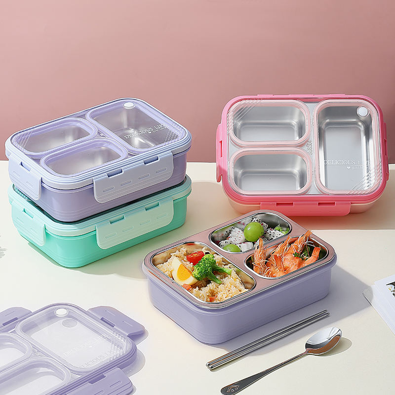 Mini Muffets Stainless Steel 3 Compartments Bento Lunch Box Airtight &amp; Leak-Proof for Kids &amp; Adults with 4-Sided Lock