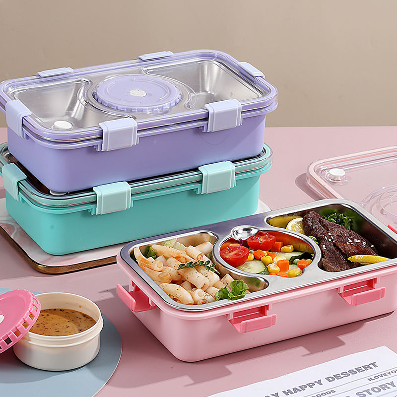 Mini Muffets Stainless Steel 3 Compartments Bento Insulated Lunch Box Airtight &amp; Leak-Proof for Kids &amp; Adults