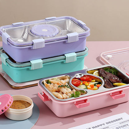 Mini Muffets Stainless Steel 3 Compartments Bento Insulated Lunch Box Airtight &amp; Leak-Proof for Kids &amp; Adults