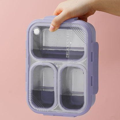 Mini Muffets Stainless Steel 3 Compartments Bento Lunch Box Airtight &amp; Leak-Proof for Kids &amp; Adults with 4-Sided Lock