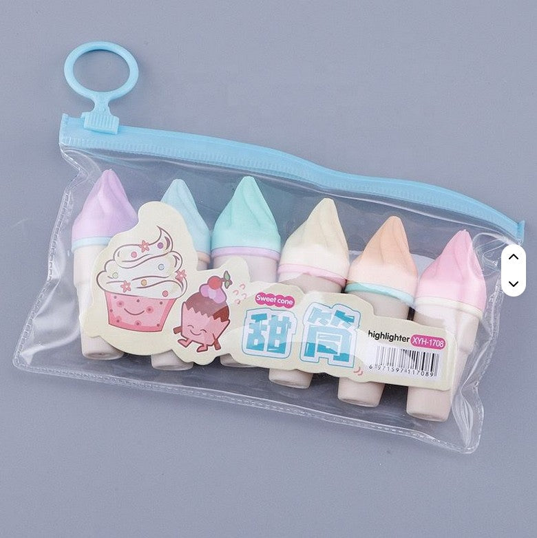 Mini Muffets Ice-cream Shaped Highlighters with Fine Grip Markers, Pack of 6
