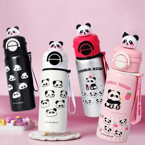 Mini Muffets Cute Panda Leakproof Stainless Steel Bottle with Strap - 600 ML