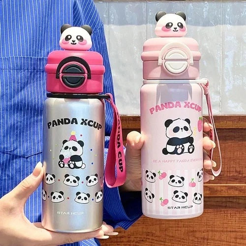 Mini Muffets Cute Panda Leakproof Stainless Steel Bottle with Strap - 600 ML